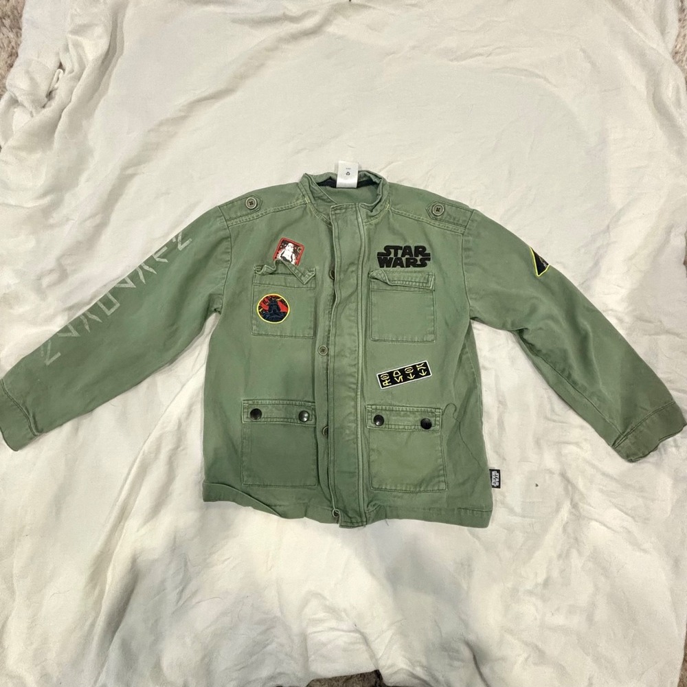 Disney Store Star Wars Green Kids Utility Jacket 9/10 Boba Fett-Theme Patches